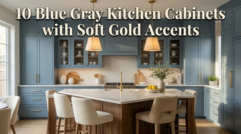 10 Blue Gray Kitchen Cabinets with Soft Gold Accents