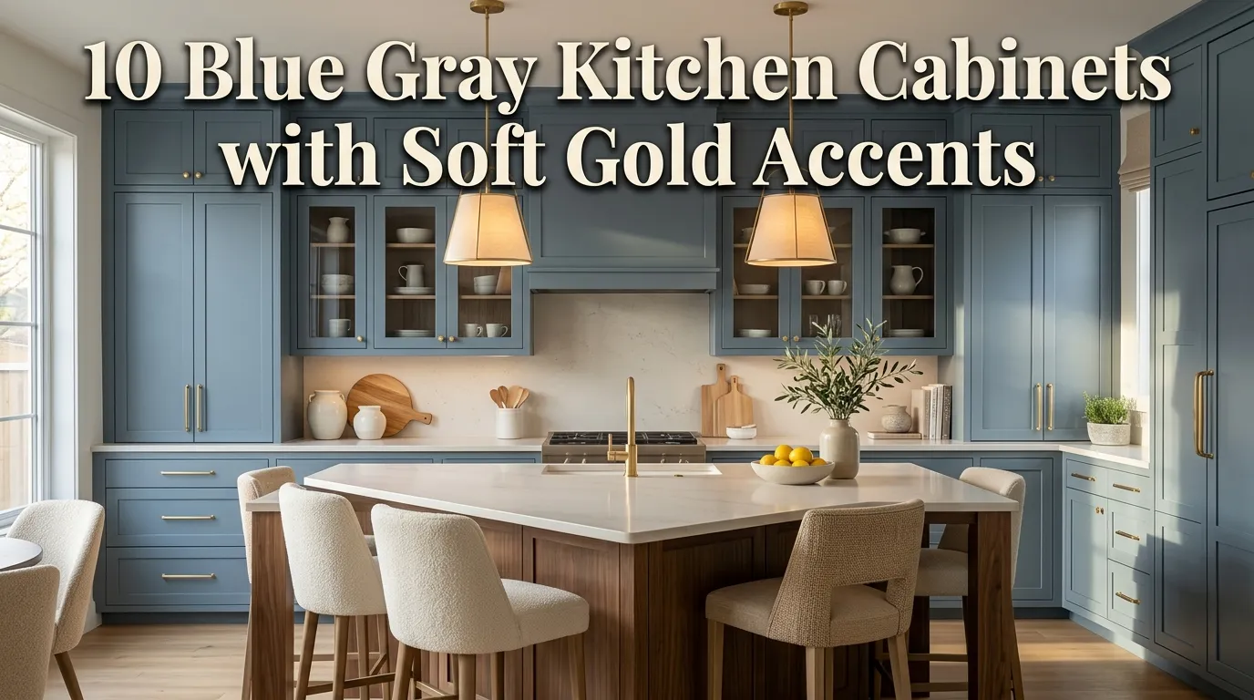 10 Blue Gray Kitchen Cabinets with Soft Gold Accents